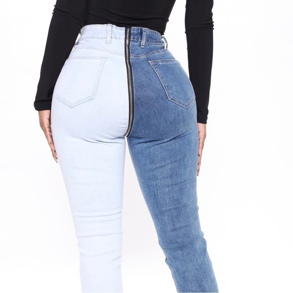 Fashion Nova Change The Panel Two Tone Skinny Jeans - Blue/Combo Full Zip Fly - Picture 10 of 15